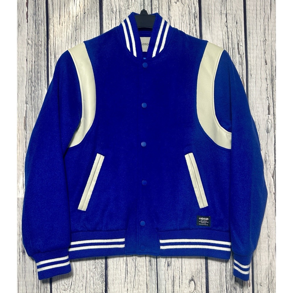 Hudson Jeans Varsity Bomber Jacket Royal Blue Wool Blend Men's Small NWT $248‎